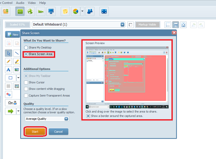 How does the Desktop/screen area sharing work?